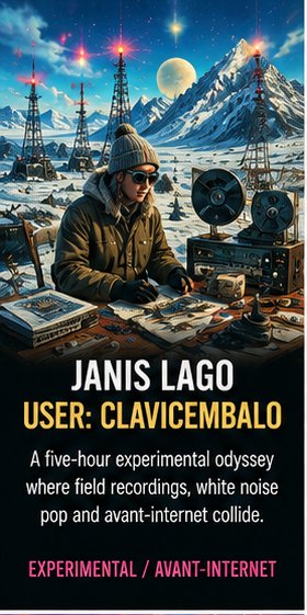 janis lago turns User: clavicembalo into a five-hour field document from the edge of pop