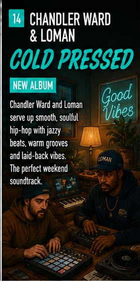 Chandler Ward and Loman in a warm vinyl-lined recording studio.