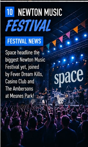 Space performing live on main stage at Mesnes Park festival.
