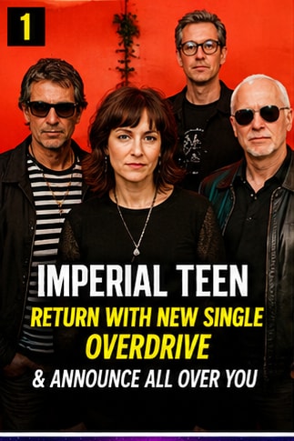 San Francisco indie pop group Imperial Teen performing live with electric guitars.