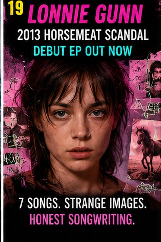 Quirky indie artwork for Lonnie Gunn debut EP 2013 horsemeat scandal.