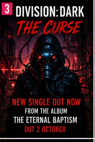 Cinematic dystopian industrial metal aesthetic for Division Dark single The Curse.