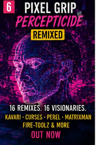Underground electronic remix artwork for Pixel Grip album Percepticide Remixed.