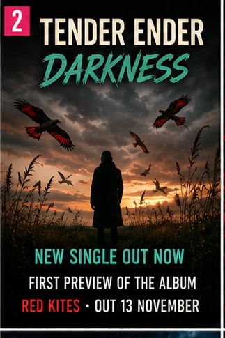 Harvest landscape imagery and red kites visual artwork for Tender Ender single Darkness.