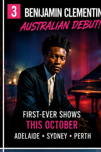 Mercury Prize winner Benjamin Clementine performing at grand piano.