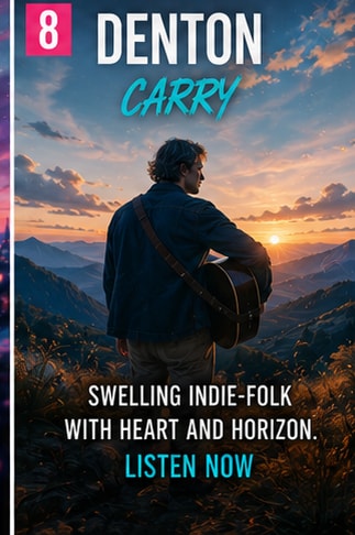 Acoustic indie folk guitar landscape aesthetic for Denton single Carry.