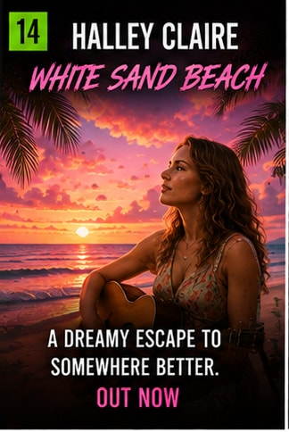 Bright coastal pop artwork for Halley Claire single White Sand Beach.