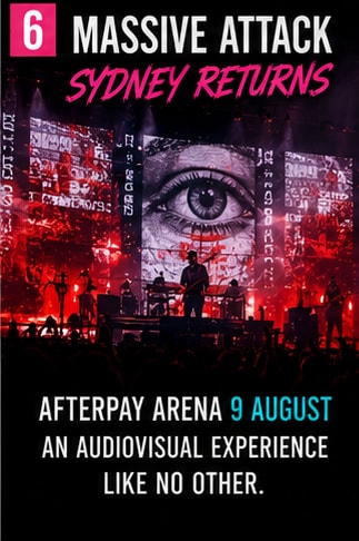 Massive Attack visual screen production at Afterpay Arena in Sydney.