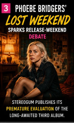 Album artwork and critical reception discourse for Phoebe Bridgers Lost Weekend.