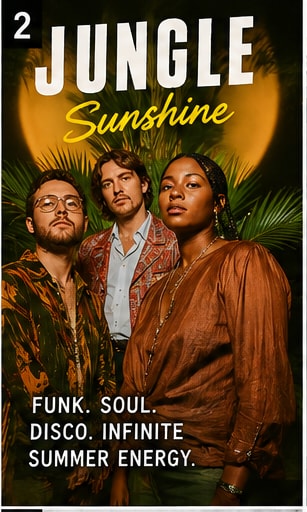 Jungle fifth studio album Sunshine featuring warm soul and disco artwork.