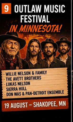 Outlaw Music Festival lineup banner for Shakopee Minnesota date.