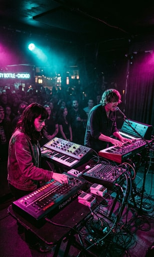 Paycheque performing live synth-pop at Schubas in Chicago.