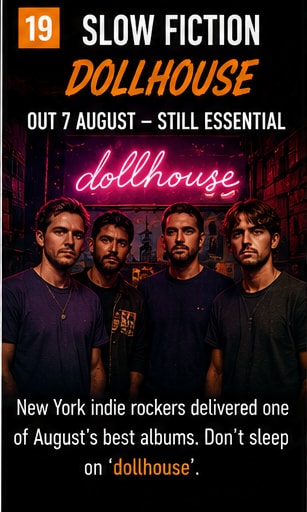Slow Fiction dollhouse album art and band portrait.