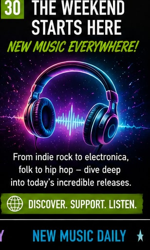 Glowing headphones and audio visualizer representing the weekend indie listening queue.
