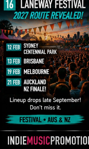 Laneway Festival reveals dates and route for February 2027 tour.