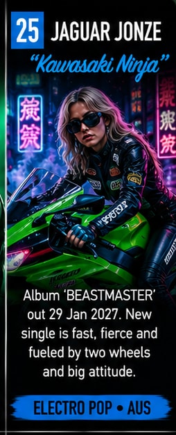 Jaguar Jonze announces comeback album BEASTMASTER and single Kawasaki Ninja.