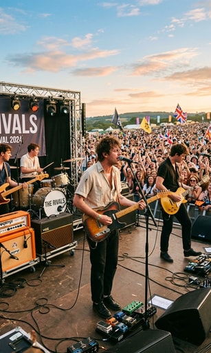 Mystery Jets perform on outdoor UK indie festival stage at Hitchin Priory.