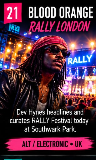 Dev Hynes performs with Blood Orange at RALLY Festival in Southwark Park London.