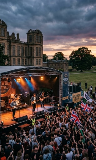 The Libertines headline open-air festival stage at Hitchin Priory estate.