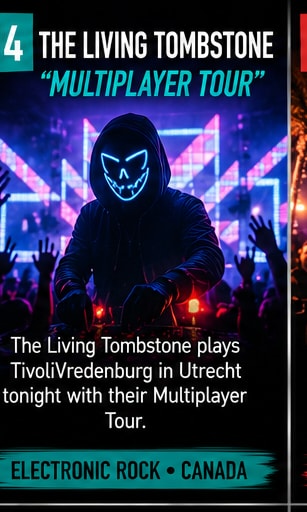 The Living Tombstone performing with glowing mask at TivoliVredenburg Utrecht.