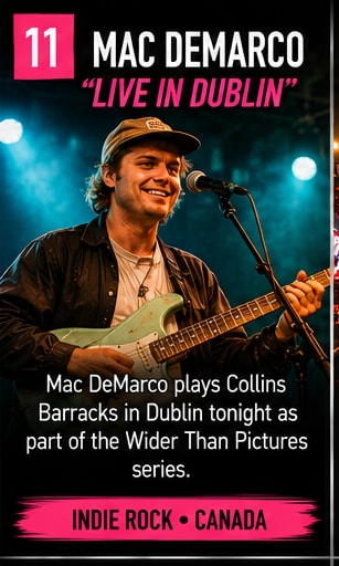 Mac DeMarco performing live with electric guitar on stage in Dublin.