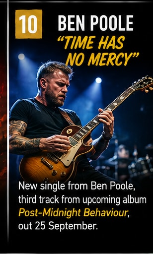 Ben Poole playing an electric Gibson Les Paul guitar on stage under concert spotlights.
