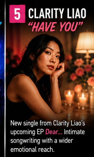Clarity Liao seated beside warm candlelight and soft floral decorations.