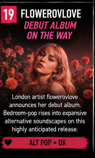 flowerovlove looking upward surrounded by soft roses and delicate floral background.