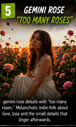 gemini rose surrounded by vintage roses and soft acoustic instrument textures.