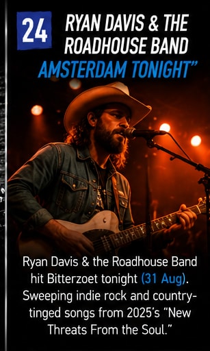 Ryan Davis performing on stage with the Roadhouse Band at Bitterzoet.