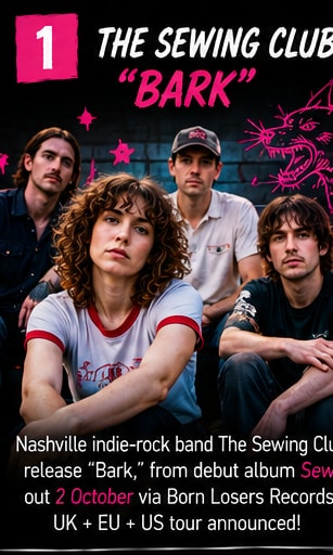 The Sewing Club performing live with guitars and drums in Nashville.