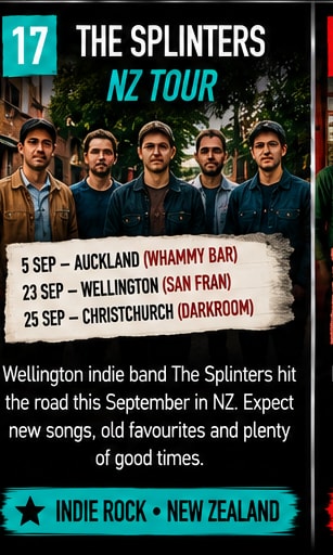 The Splinters performing live on stage at a New Zealand indie music venue.