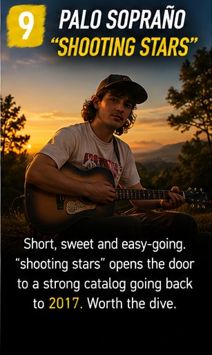 Palo Sopraño playing guitar outdoors at sunset wearing a baseball cap.