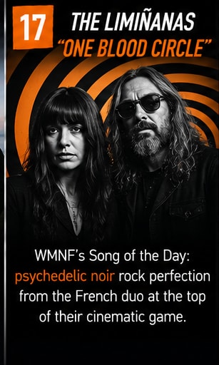 French psych-noir rock duo The Limiñanas framed against hypnotic concentric optical circles.