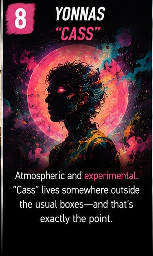 Surreal silhouette against a glowing cosmic nebula representing YONNAS's experimental track Cass.