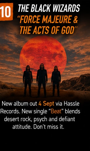 Heavy psych band The Black Wizards rocking on stage in a hazy, backlit cloud of stage smoke.