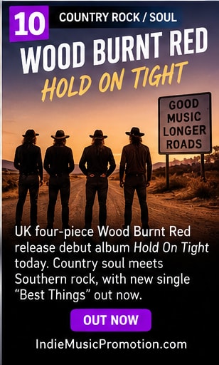 Wood Burnt Red band press shot.