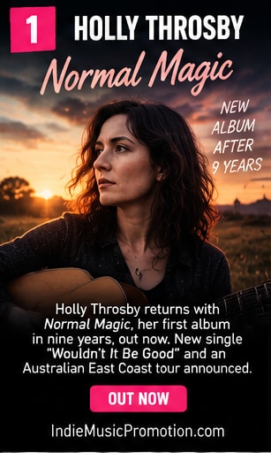 Holly Throsby holding an acoustic guitar for new album Normal Magic.