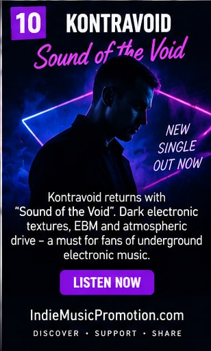 Kontravoid in shadowy neon light with mask aesthetic for Sound of the Void.