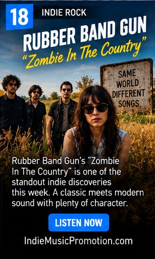Rubber Band Gun musicians in countryside field for Zombie In The Country.