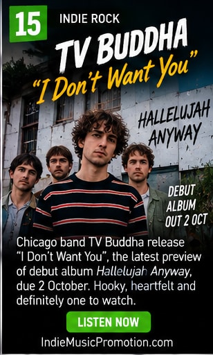 TV Buddha group photo outdoors in Chicago for Hallelujah Anyway preview.