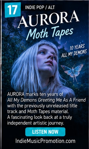 AURORA surrounded by ethereal nature motifs and archival tape reels.