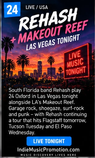 Rehash and Makeout Reef live on stage in Las Vegas with surf-punk guitars.