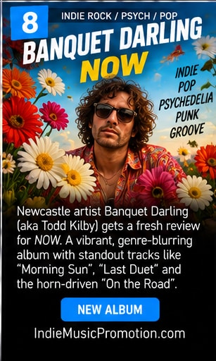 Todd Kilby in sunglasses surrounded by colorful wildflowers for Banquet Darling NOW.