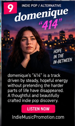 domenique looking pensively against soft dusky twilight city horizon.