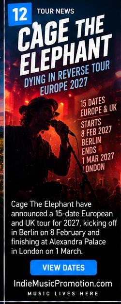 Matt Shultz of Cage The Elephant singing intensely into a microphone on stage.