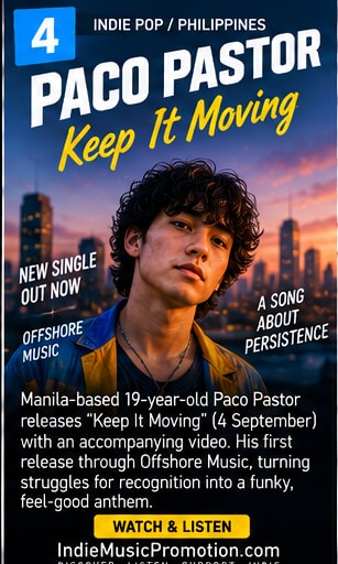 Paco Pastor against golden twilight city skyline for Keep It Moving.