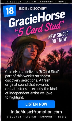 GracieHorse wearing western hat at dusk in front of desert silhouettes.