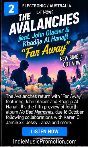 Cosmic surreal cityscape and silhouettes for The Avalanches single Far Away.