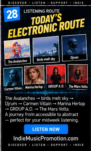 Grid of featured artists on Today's Electronic and Experimental Route.